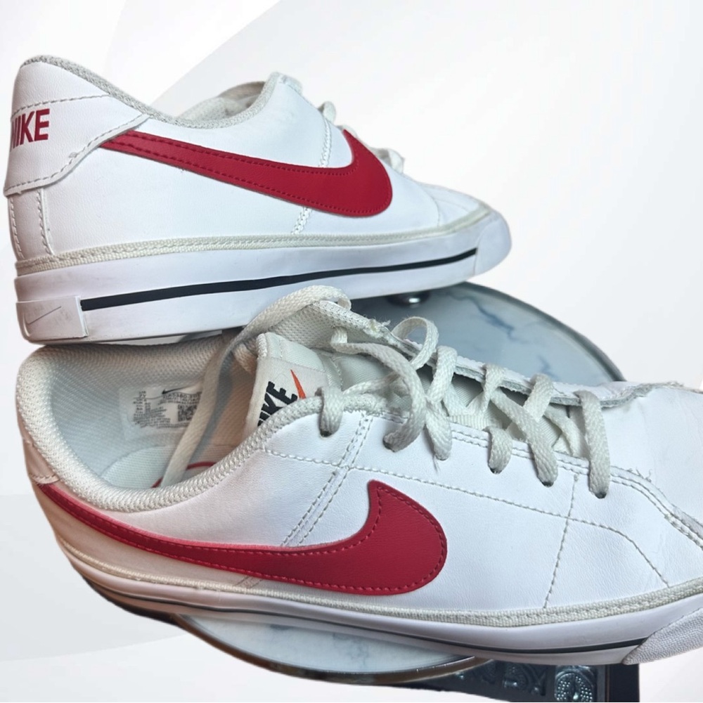 Nike White Sneakers with Red Swoosh